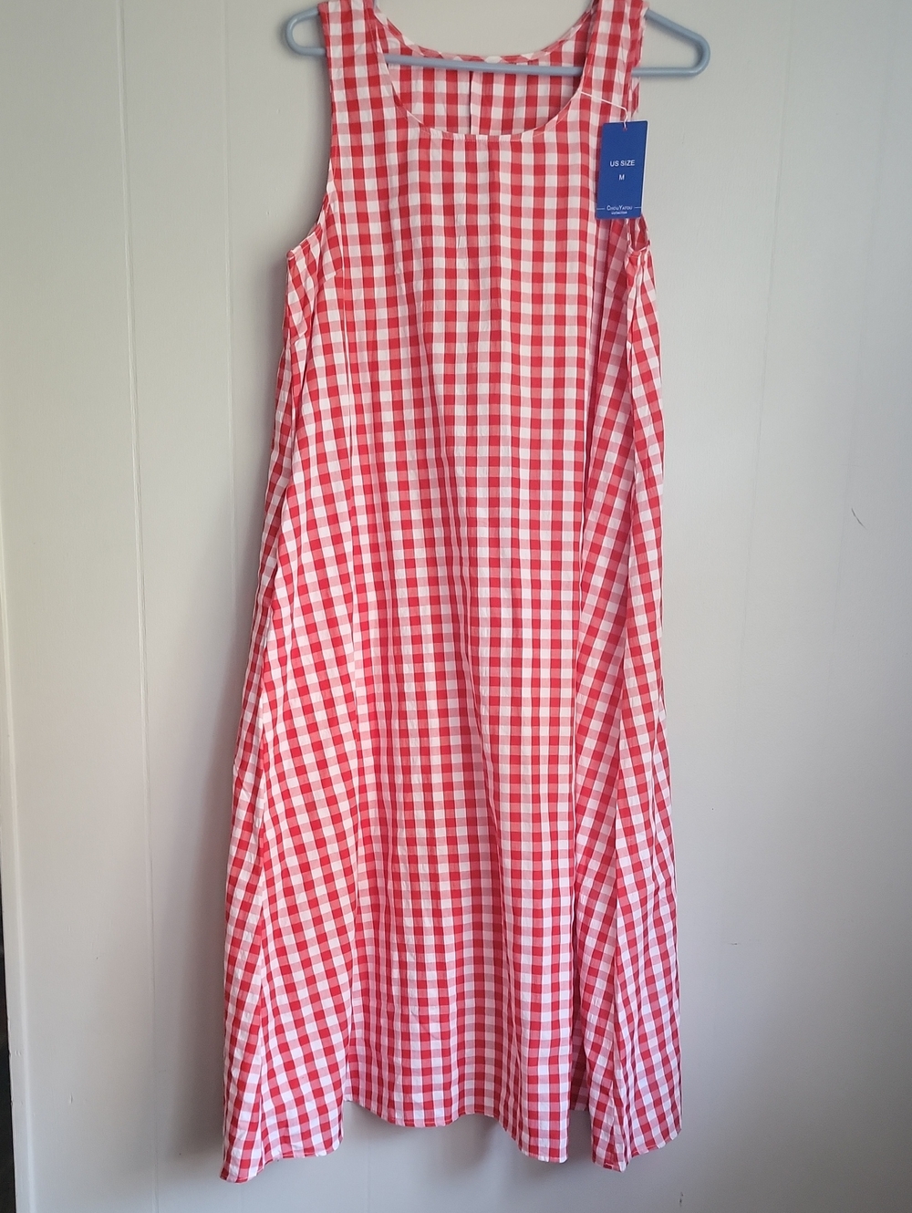 Womens Summer Dresses Cotton Sleeveless Gingham Striped with PocketsGing Sz M